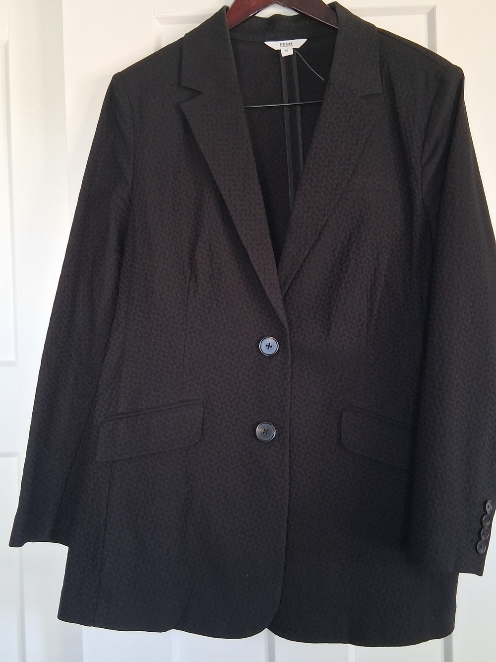Size 16 Stretch Black Textured Two-Button Blazer Plus Size Penningtons